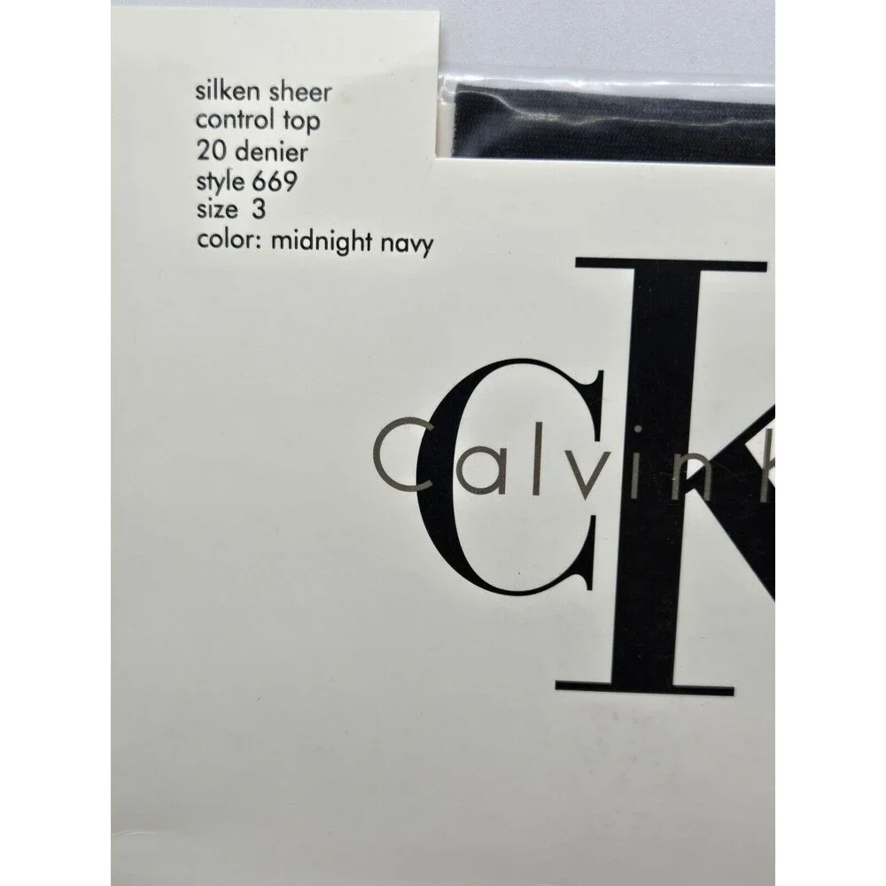 New Vintage 1992 CK Calvin Klein Control Top Pantyhose Midnight Navy Sz 3